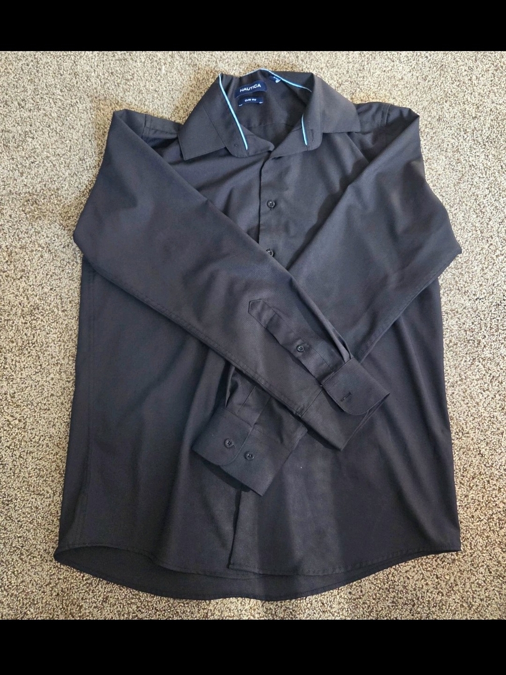Nautica Men's Black Long-Sleeve Dress Shirt with Subtle Blue Trim